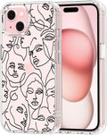 MOSNOVO Case for iPhone 15 Plus/iPhone 14 Plus, [Buffertech 6.6ft Military-Grade Drop Protection] [Anti Peel Off Tech] Clear TPU Bumper Phone Case Cover Design - Abstract Face Line Art