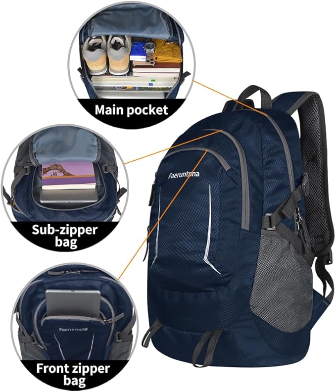 30L Large capacity Lightweight Packable Foldable Backpack，women and men Hiking backpack，Outdoors Travel Backpack (Navy Blue)