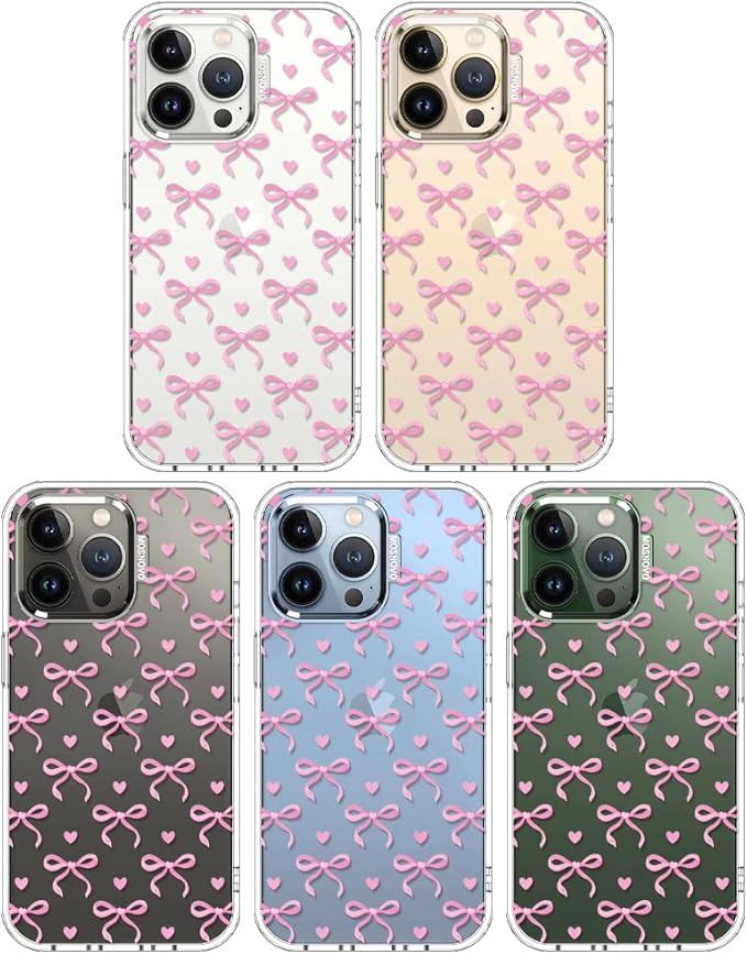 MOSNOVO Case for iPhone 13 Pro, [Buffertech 6.6ft Military-Grade Drop Protection] [Anti Peel Off Tech] Clear TPU Bumper Phone Case Cover Design - Bowtiful Love