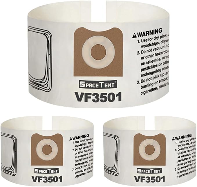 SpaceTent 3 Pack VF3501 Replacement Bags for Rigid 3-4.5 Gallon Wet/Dry Vacuums, Size C High Efficiency Dust Filter Bags, Part # 23738 WS32045F