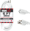 Iron Forge Cable Weatherproof 6 Ft Outdoor Extension Cord - 16/3 SJTW Heavy Duty White Extension Cord 3 Prong - 13 Amp Exterior Power Cable