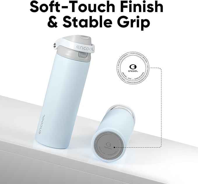 ENCOOL Leakproof Insulated Water Bottle with Straw Dual-Sip Water Bottle Bag-Safe Design for Work, Commute & Gym – Keeps Drinks Cold All Day, 32 oz, Misty Grey