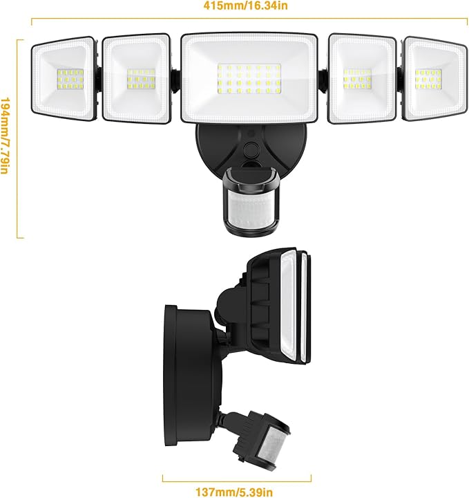 Onforu 7000LM 70W Motion Sensor Outdoor Lights, 5 Head Flood Lights Outdoor Hardwired, IP65 Waterproof LED Security Light, 6500K Dusk to Dawn Outdoor Lighting, Floodlight for Garage, Yard, Driveways