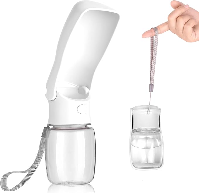 Portable Dog Water Bottle, Foldable Dog Water Bottle Leak Proof Dispenser for Puppy Small Medium Large Dogs, Pet Drink Cup for Walking Hiking Traveling(White,12oz)