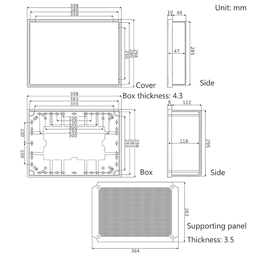 Zulkit Junction Box ABS Plastic Waterproof IP65 Electrical Boxes Hinged Shell Outdoor Universal Project Enclosure with Mounting Plate and Wall Brackets Grey 15.7x11.8X 7.1inch (400x300x180 mm)
