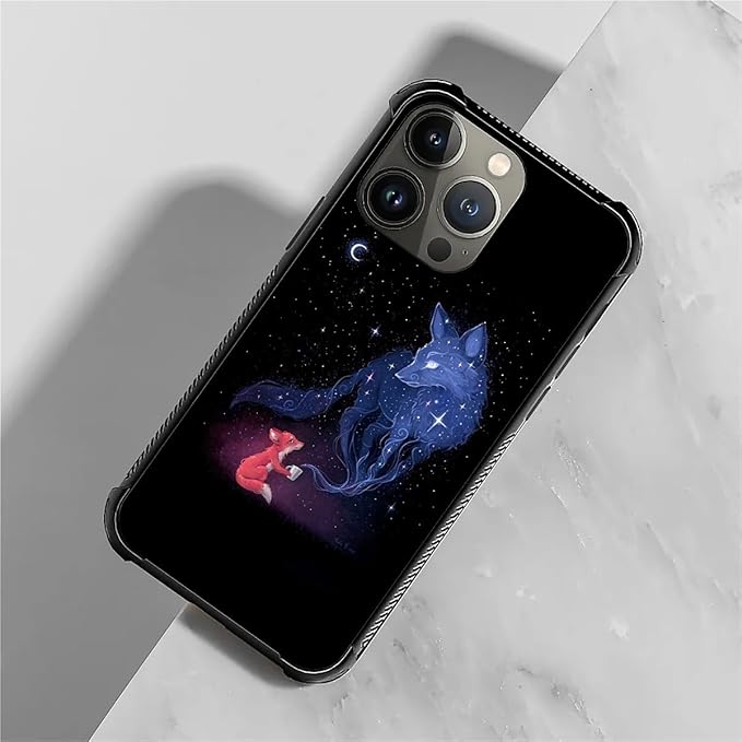 for iPhone 13 Pro Case, Galaxy Fox Wolf Pattern Graphic Design Girl Boy Soft Silicone Hard Acrylic Shock Protection for iPhone 13 Pro
