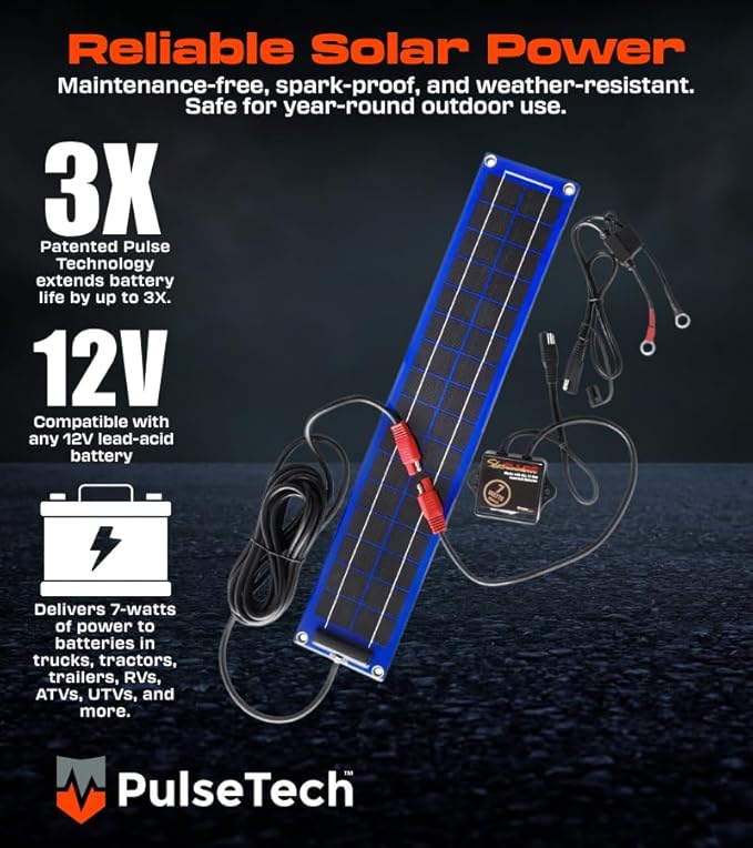 PulseTech SolarPulse SP-7 Slim Design Solar Battery Charger Maintainer, Blue, 7 Watt