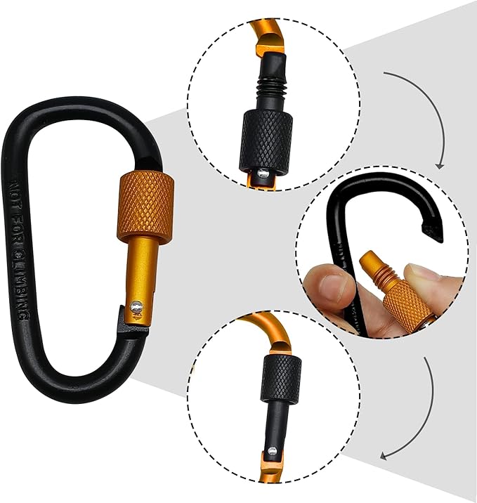 6 Pack Small Locking Carabiner, 3 Inch Aluminum D-Shape Snap Hook with Screw Gate for Hiking, Camping, Fishing&Backpack(Not for Climbing)
