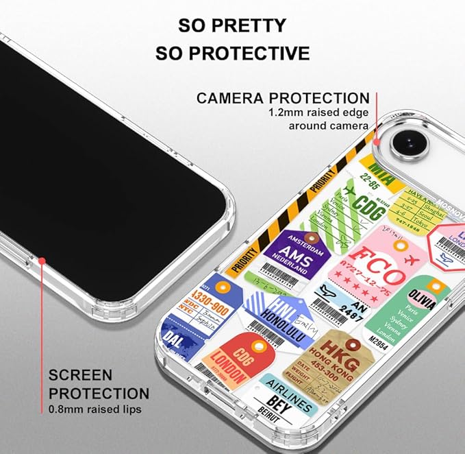 MOSNOVO for iPhone Air Case | Military Grade 6.6ft Drop Tested | Camera Control | Clear with Air Ticket Labels Design
