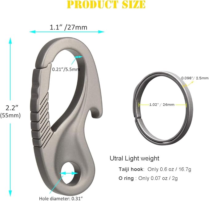 TISUR Titanium Carabiner Keychain Clip, Anti-Lost Key Ring Holder, Self-Locking Metal Gate Clip Key Chain Bottle Opener for Men Women