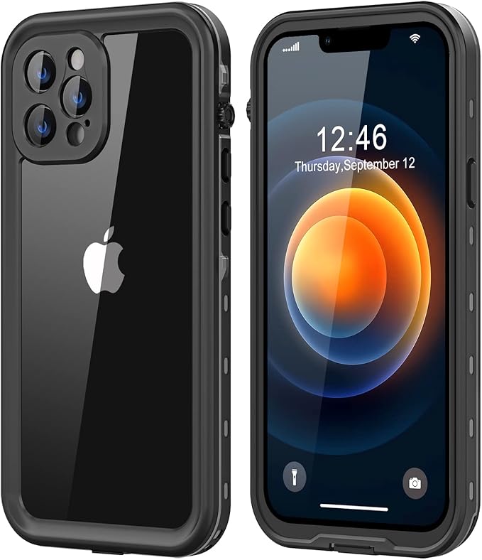 Protebox for iPhone 12 Pro Waterproof Case with Built-in Screen Protector, Shockproof Dustproof Full Body Protective IP68 Waterproof Phone Case for iPhone 12 Pro 6.1 inch (Black/Clear)
