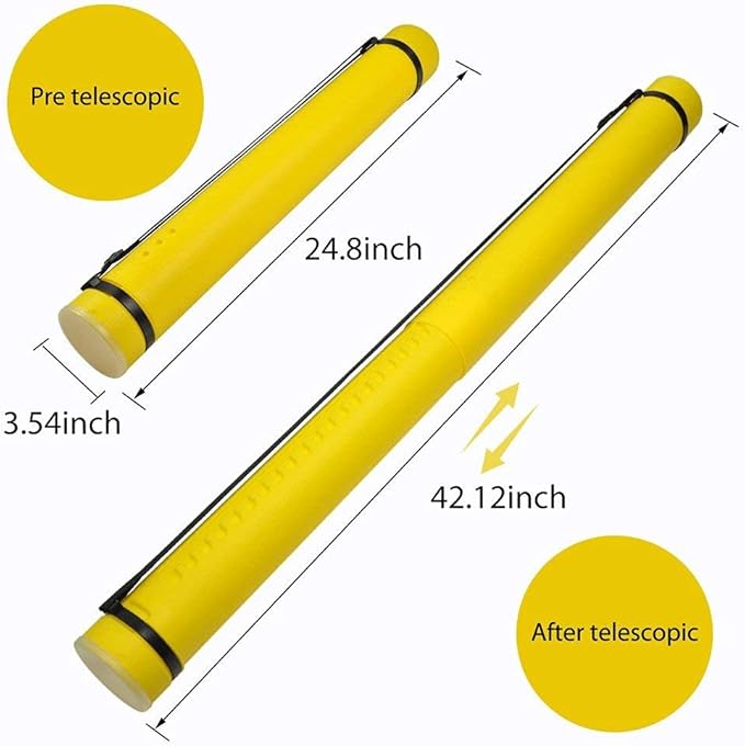 DEWEL Document Tube,Plastic Expanding Poster/Art/Document Storage Tube 24.5 to 40 inches Adjustable with Carrying Strap Waterproof and Light-Resistance Telescoping Carrying Case (Yellow-Large Size)