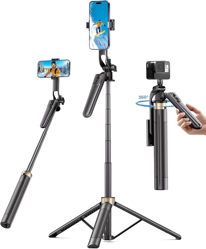 72" Phone Tripod, Tripod for iPhone with Wireless Remote Control, Portable Selfie Stick for iPhone, Live Streaming, Video Recording, Compatible with Cell Phones, Cameras