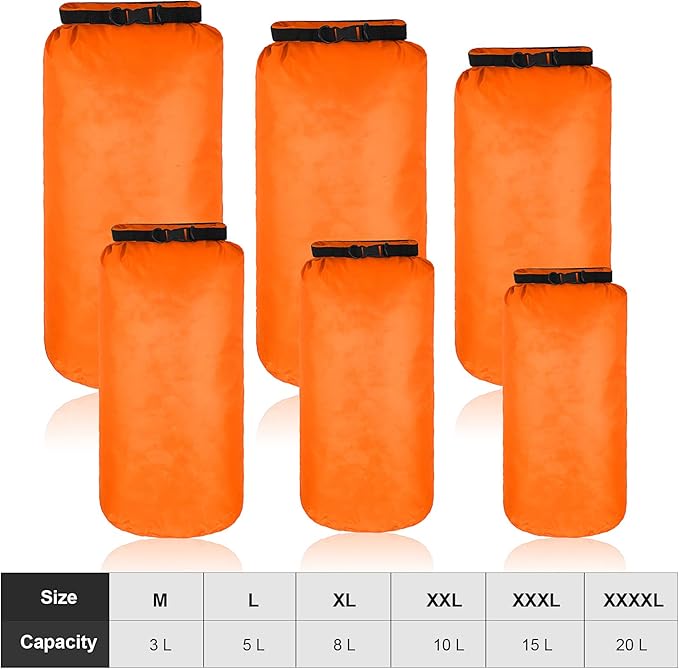 Shappy 6 Pcs Waterproof Dry Bag Set Ultralight Stuff Sack 20/15/10/8/5/3L Backpacking Bag with Long Adjustable Strap Outdoor Keep Gear Dry Sack for Camping Kayaking Boating Hiking Travel