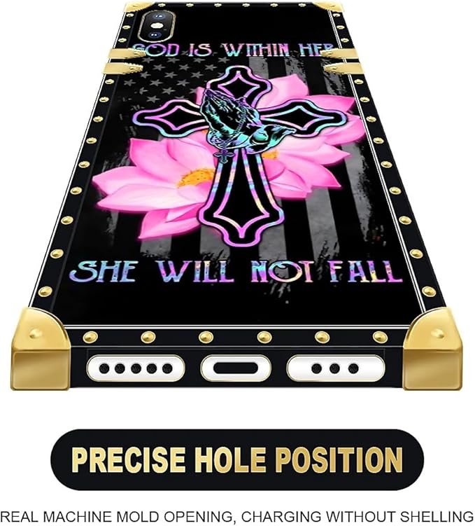 Compatible with iPhone XR Case, Praying Cross Hands Luxury Golden Decoration for Girl Women Soft TPU Shockproof Protective Hard PC Back for iPhone XR