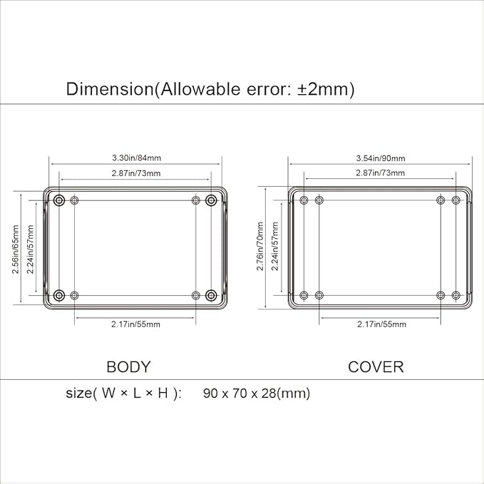 LeMotech 5 Pieces ABS Plastic Electrical Project Case Power Junction Box, Project Box Black 3.5 x 2.8 x 1.1 inch (90 x 70 x 28 mm)