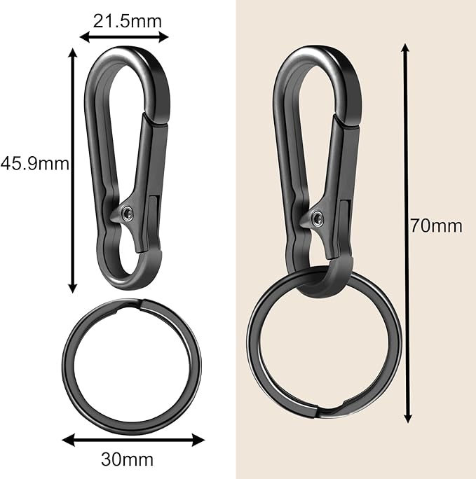 2pcs Metal Keychain Rings, Sturdy Key Chain Ring Carabiner Clip, Key Holder Organizer for Purse Charms Hook, Paracord Keychain Lanyard, Men and Women Home Car Keyrings (Black)