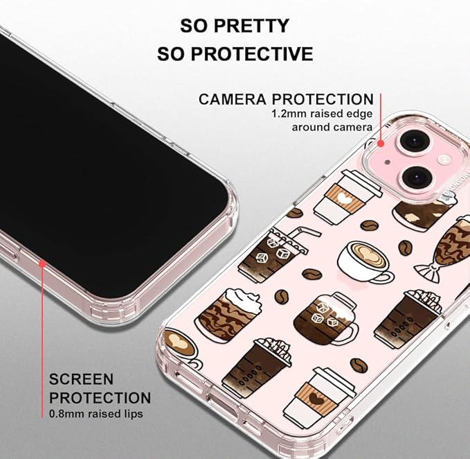 MOSNOVO Case for iPhone 15 Plus/iPhone 14 Plus, [Buffertech 6.6ft Military-Grade Drop Protection] [Anti Peel Off Tech] Clear TPU Bumper Phone Case Cover Design - Coffee