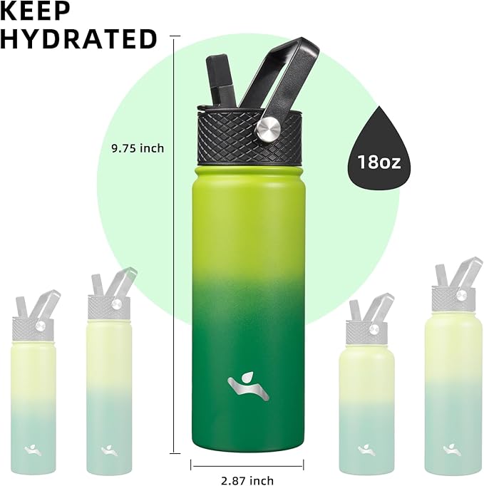 Konokyo 18 oz Insulated Water Bottle Stainless Steel Sport Bottles with 3 Lids,Bamboo Grove