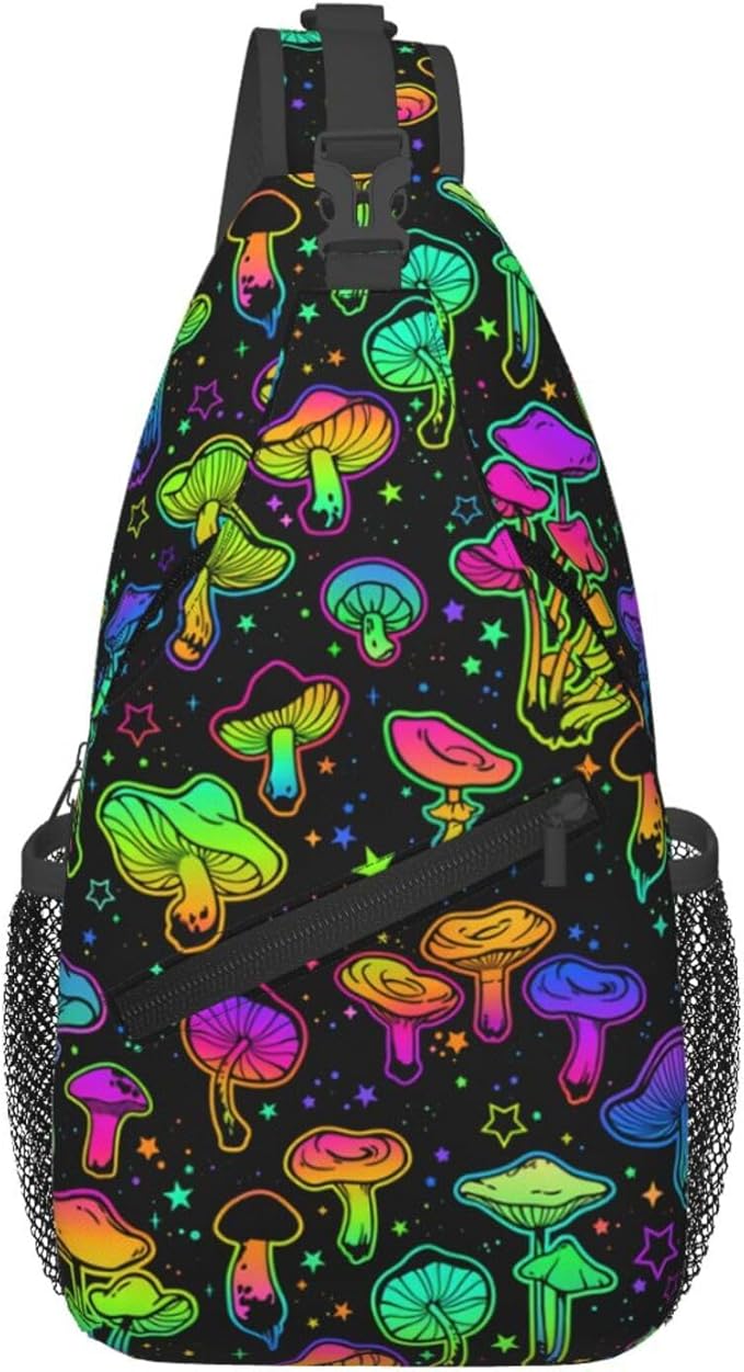 Magic Mushrooms Sling Bag For Women Men Fashion Mushroom Backpack Crossbody Shoulder Bag Sling Backpack Chest Bag Travel Hiking Casual Sport Daypack
