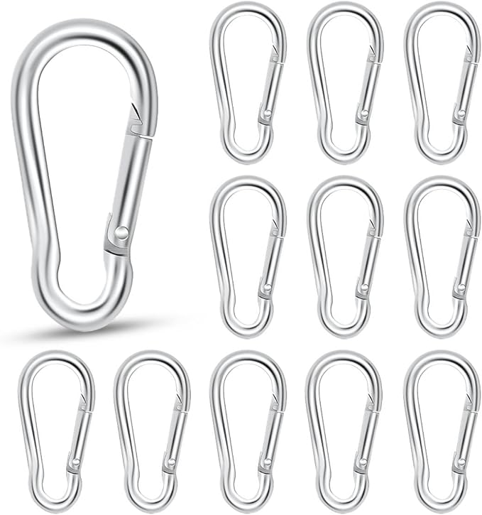 12 Pack Spring Snap Hook Heavy Duty Snap Carabiner Clip for Outdoor Camping Hiking Fishing Traveling Swing Hammock Set 2 Inch Snap Hooks for Gym Quick Link Keychain Carabiners Spring Clips (Silver)
