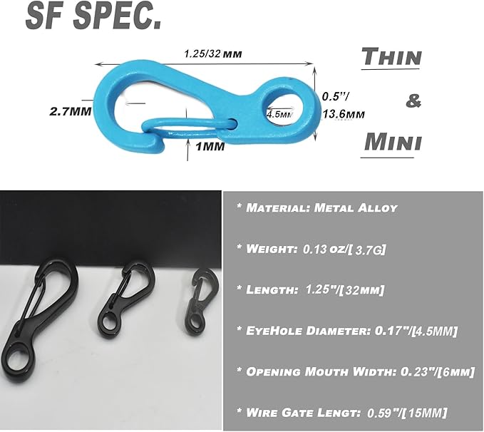 Mini Carabiner Clips with Metal Spring Wiregate Hook and Little Eye Hole for Keychain Backpack Clasps