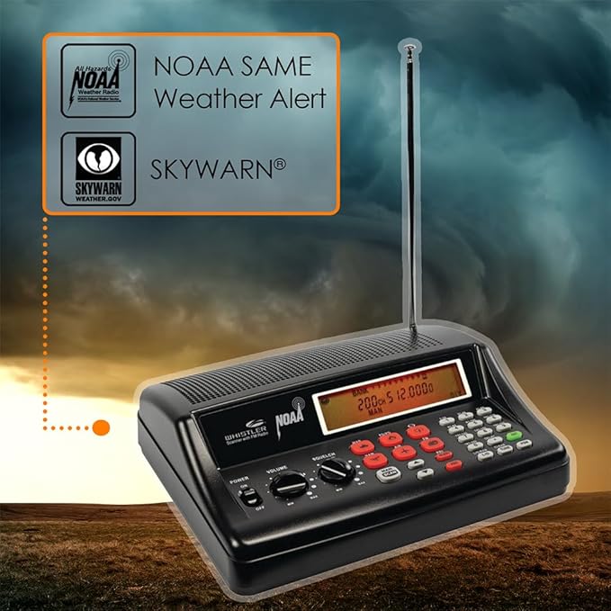Whistler WS1025 Analog Desktop Scanner – Programmable Police/Fire/Weather Radio with 200 Channels and Backlit LCD Display – Easy-to-Use Base Unit – Black