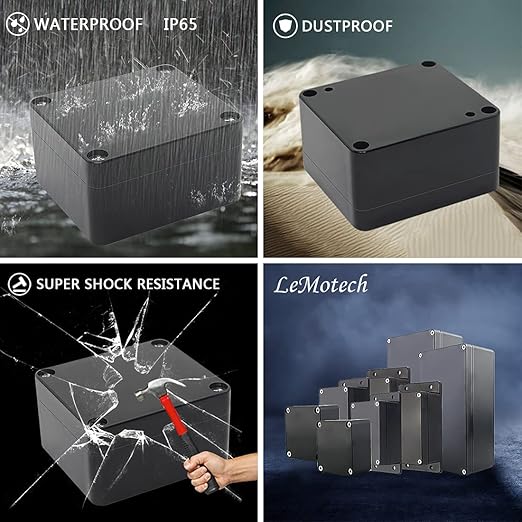 LeMotech Electrical Box ABS Plastic Project Box IP65 Waterproof Junction Box Project Case Universal Enclosure for Electronics Black 2.48x 2.28x 1.37 inch(63x58x35mm)(Pack of 1)