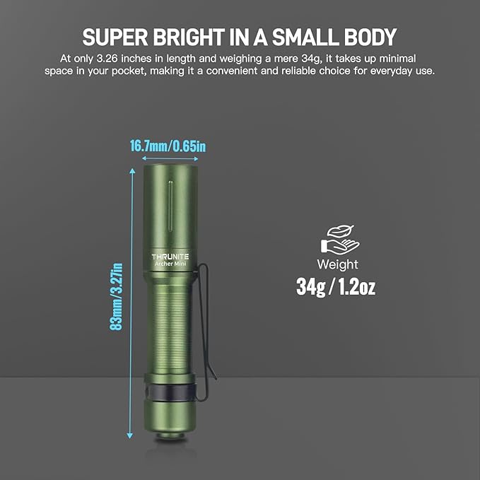 ThruNite Archer Mini Pocket EDC Pen Flashlight, USB-C Rechargeable Mini LED Flashlights, 405 Lumens Slim Pen Light with Clip for Inspection, Everyday Carry and Emergency Use - Dark Green Cool White