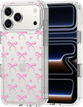 MOSNOVO for iPhone 17 Pro Max Case | Military Grade 6.6ft Drop Tested | Camera Control | Clear with Bowtiful Love Design