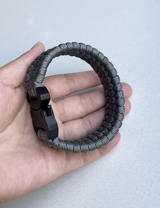 Parachute Cord Bracelets Trilobite Weaved Paracord Bracelet with Side Release Buckle 8.7 inch Black Bracelet for Men Women 1 Set