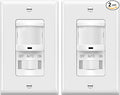 TOPGREENER In-Wall PIR Motion Sensor Light Switch, Single Pole Occupancy Sensor Switch, Motion Sensor Switch, Need Neutral Wire, Wall Plate Included, On/Off Override, 4A, 500W, TSOS5-W, White, 2 Pack