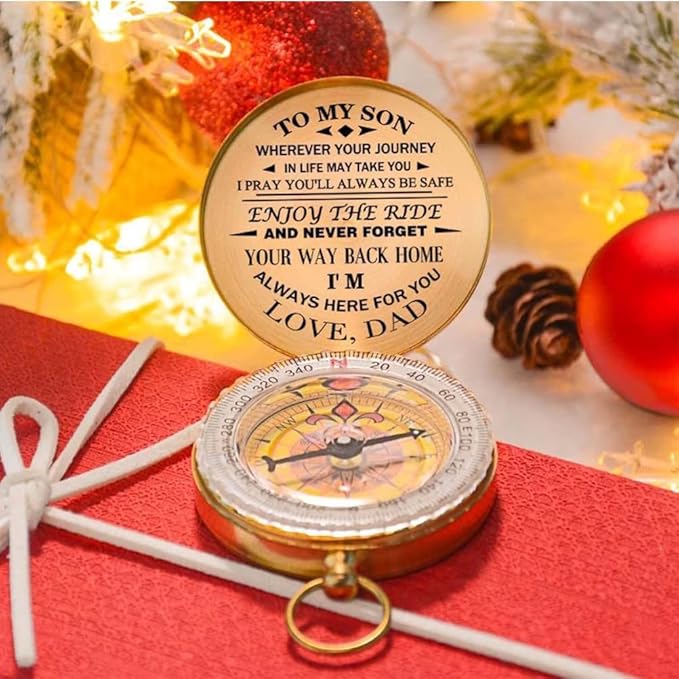 Luminous Compass Dad to Son Enjoy The Ride Compass Camping Outdoor Hiking Mountain Activities Portable Metal Compass Practical Riding Equipment Navigation Tool
