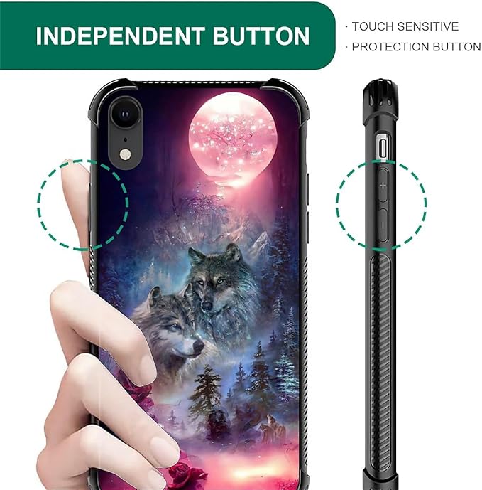 for iPhone XR Case, Star Two Wolfs Howling Pattern Graphic Design Girl Boy Soft Silicone Hard Acrylic Shock Protection for iPhone XR