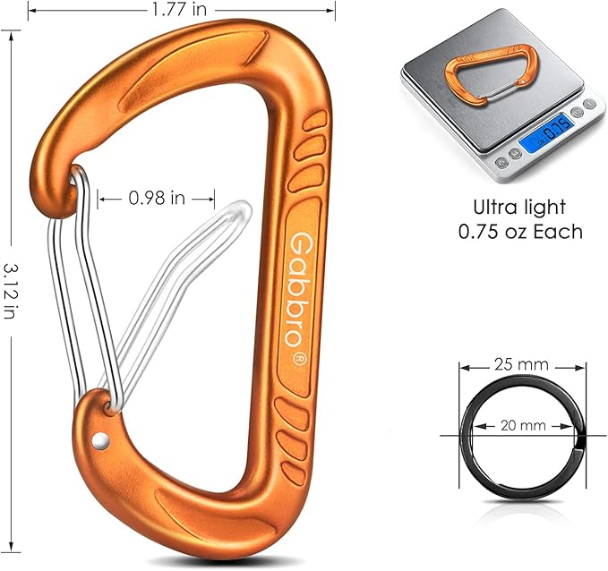 Gabbro Carabiner Clips Heavy Duty 12kN (2697 lbs), Wiregate Aluminum Lightweight Caribeener for Hammock, Hiking, Camping, Water Bottle, Dog Leash Harness, Keychains
