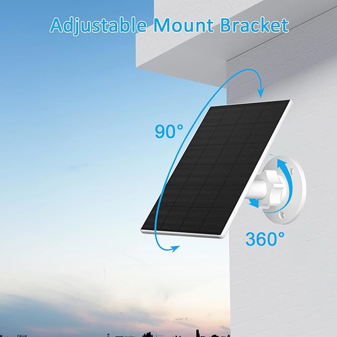 2W Solar Panel for Security Camera Outdoor, USB/USB-C Charger with IP65 Waterproof, 360° Adjustable Mount & 7.2ft Cable, Compatible with Rechargeable Battery Cameras (4 Pack, White)