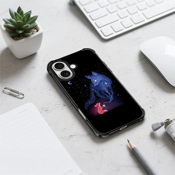 for iPhone 17 Case,for MagSafe Graphic Design for Girl Boy Soft Silicone Hard Acrylic Shock Protection Designed for iPhone 17 Galaxy Fox Wolf Pattern