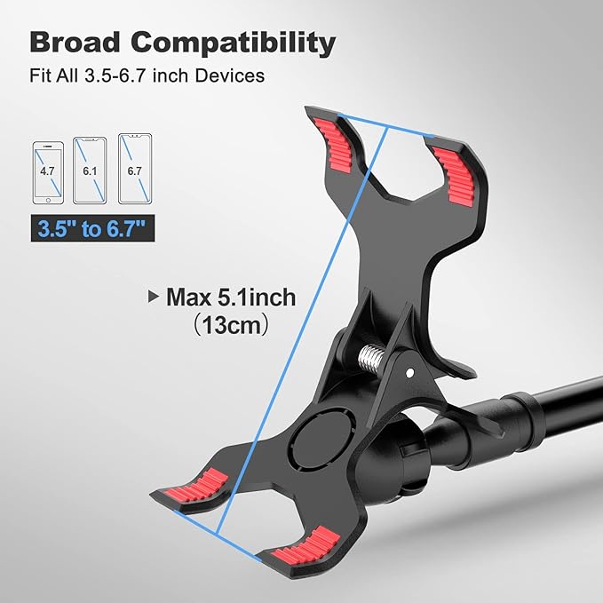 Gooseneck Cell Phone Holder, Universal 360 Flexible Phone Stand Lazy Bracket Mount Long Arms Clamp for Phone 13 Pro Xs Max XR X 8 7 6 6s Plus and Other 3.5~6.7'' Device (Black)
