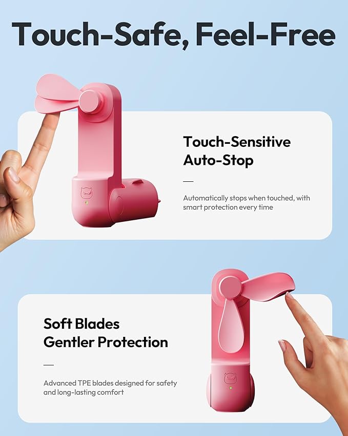 Gaiatop Portable Handheld Fan, 3 in 1 Mini Fan Handheld [17h Max Cooling], Foldable Personal Fans Pocket Design, USB Travel Fans Portable, Lash Trip Summer Essential Cute Gifts for Women Girl, Rose