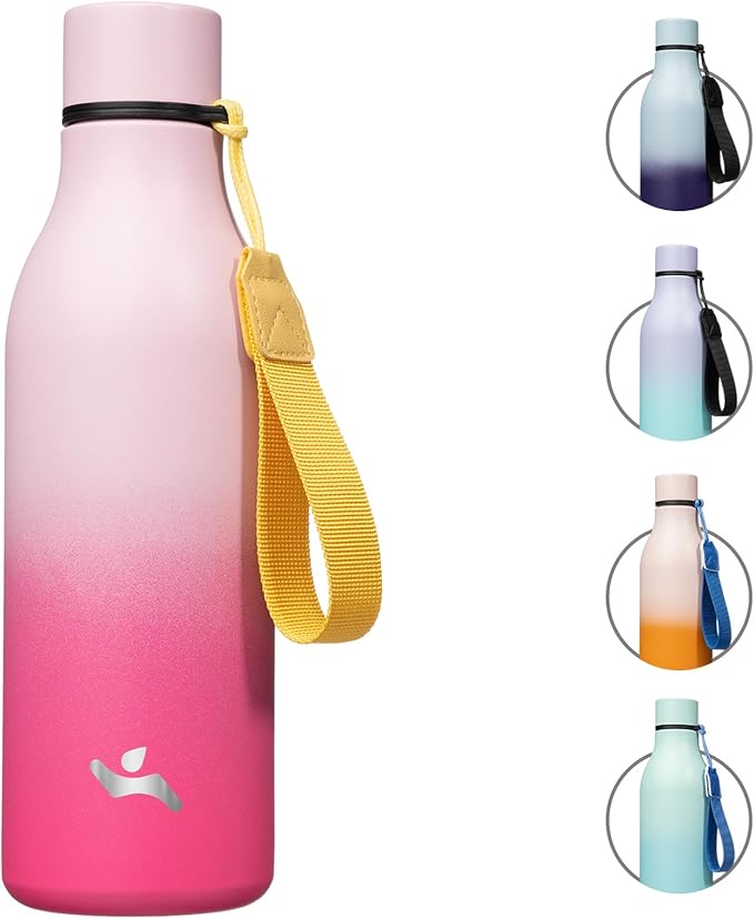 Konokyo Insulated Water Bottle with Strap,18 oz Double Wall Stainless Steel Vacuum Bottles Metal Water Flask,Cherry