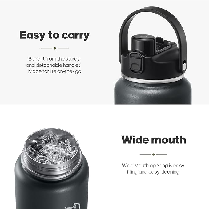 64oz Half Gallon Insulated Water Bottle with 2-in-1 Lid (Chug & Straw), Double Walled Vacuum Stainless Steel Water Bottles, Wide Mouth Leakproof Insulated Jug with Straw
