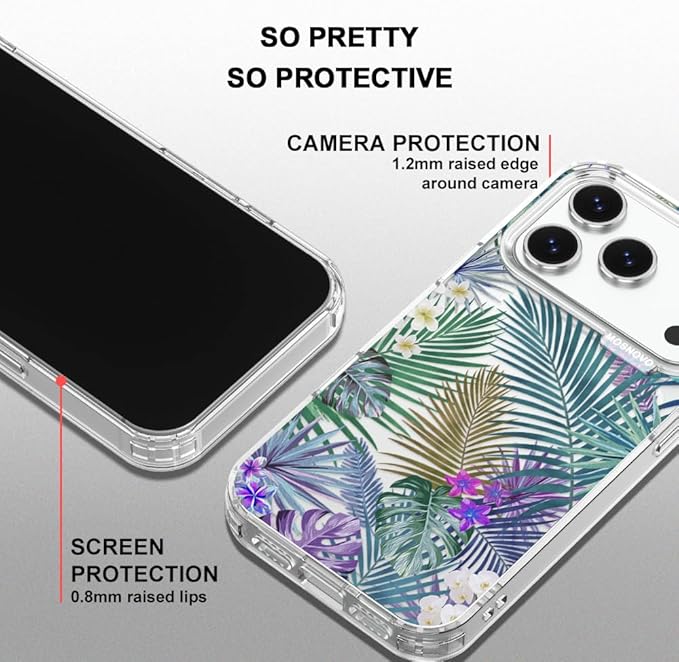 MOSNOVO for iPhone 17 Pro Case | Military Grade 6.6ft Drop Tested | Camera Control | Clear with Tropical Rainforests Design
