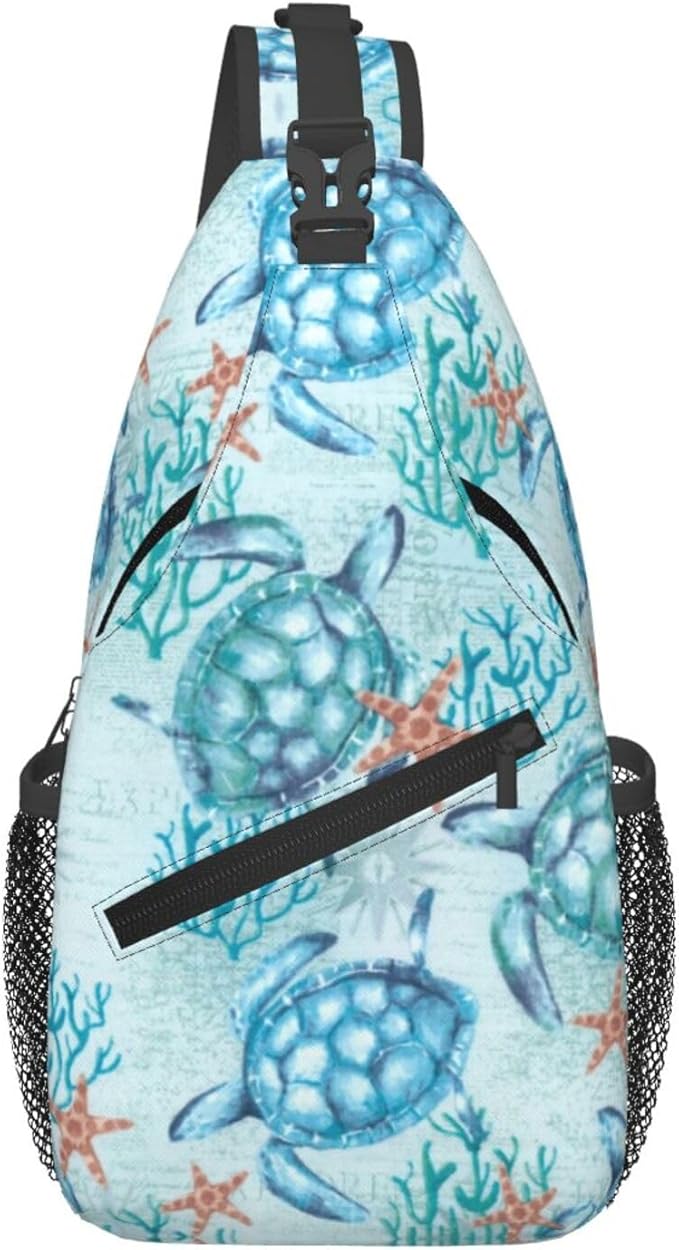 Sea Turtle Sling Backpack for Women Men - Fashion Crossbody Shoulder Chest Bag for Travel, Hiking, Casual Sport Daypack