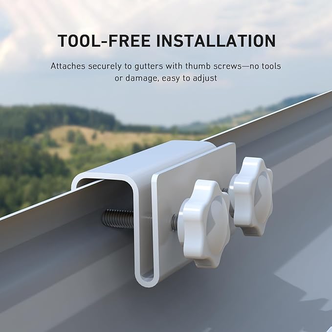 Holicfun Gutter Mount for Ring, Blink, Eufy, and Arlo Outdoor Security Cameras, No-Drill Installation, 360° Adjustable, Weather-Resistant, White