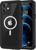 Lanhiem for iPhone 12 Magnetic Case, [Compatible with MagSafe] IP68 Waterproof Dustproof Case with Built-in Screen Protector, Full Body Shockproof Protective Phone Cover for iPhone 12 6.1 inch -Black
