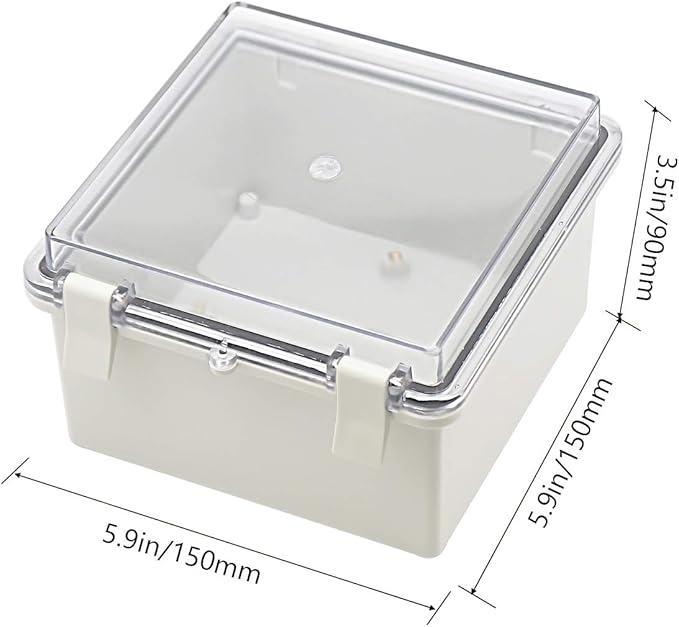 Zulkit Junction Box ABS Plastic Dustproof Waterproof IP65 Electrical Boxes Hinged Shell Outdoor Universal Project Enclosure Clear Cover with 2 Cable Glands 5.9 x 5.9 x 3.5 inch (150x150x90 mm)