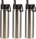 Volhoply 24oz Insulated Water Bottle With Straw Bulk 3 Pack,Metal Wide Mouth Water Bottles With Handle Lid Keep Cold,Reusable Double Wall Cups,Powder Coated Sport Bottle For Holder(Silver,3 Count)