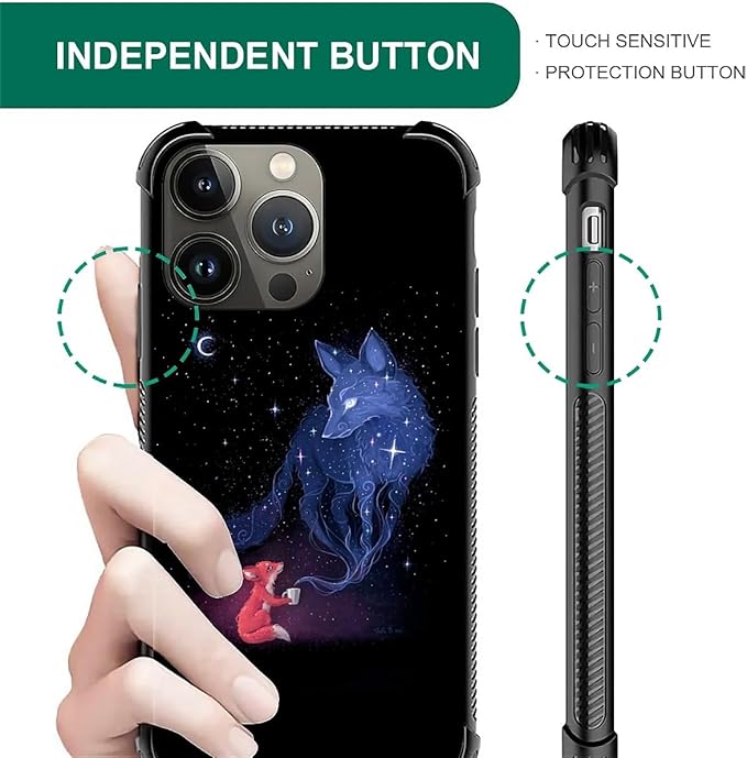for iPhone 14 Pro Max Case, Galaxy Fox Wolf Pattern Graphic Design Girl Boy Soft Silicone Hard Acrylic Shock Protection for iPhone 14 Pro Max