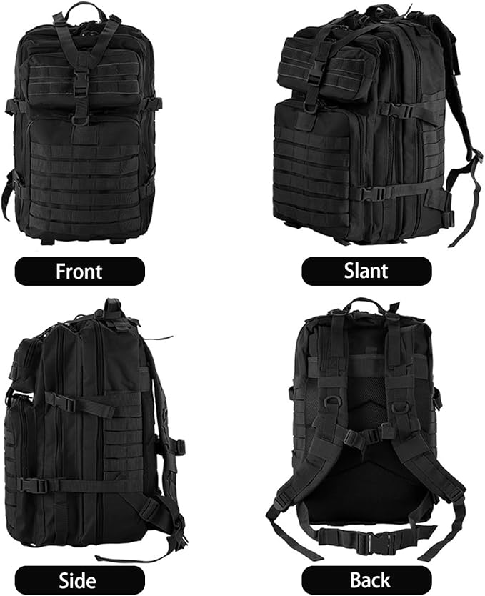 aiGear Tactical Backpack for Men, 45L Military Backpack, 3-Day Bug Out Bag for Camping Hiking Hunting with Molle System Army Daypack (45L Black)