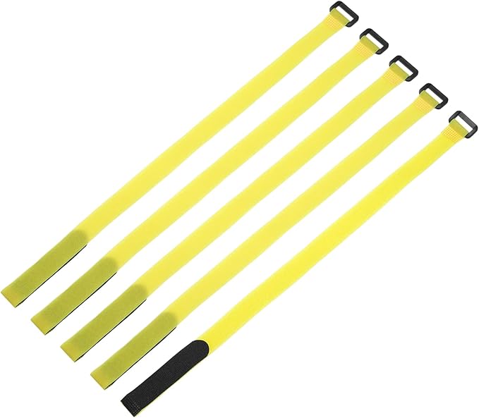 MECCANIXITY 5Pcs Reusable Battery Tie Down Straps,0.8x20" Yellow Nylon Multipurpose Battery Hold Down Adjustable Cinch Strap Hook Loop Fastening Tie for Quadcopters FPV RC Drone Boat Car
